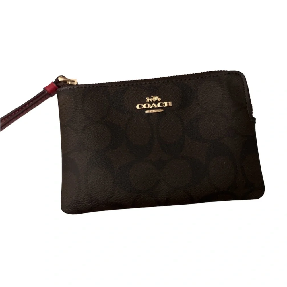 NWOT coach brown and black red wristlet so cute guys perfect size matches bag - Picture 1 of 3